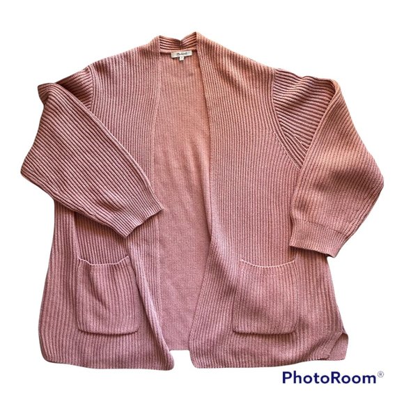 Madewell Nolan Ribbed Open Front Cardigan, 3X, Dusty Pink Mauve - Picture 2 of 5